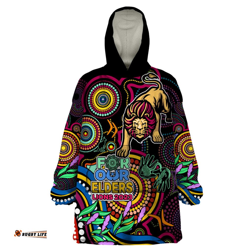 custom lions football aboriginal art wearable blanket hoodie naidoc indigenous tribal