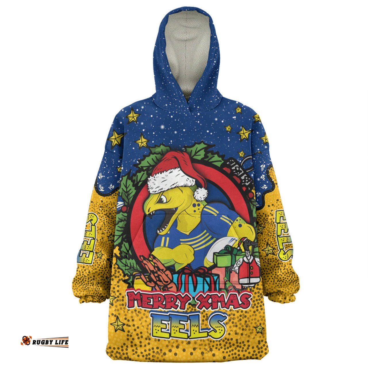 Parramatta Eels Christmas Custom Snug Hoodie - Merry Christmas Our Beloved Team With Aboriginal Dot Art Pattern Snug Hoodie