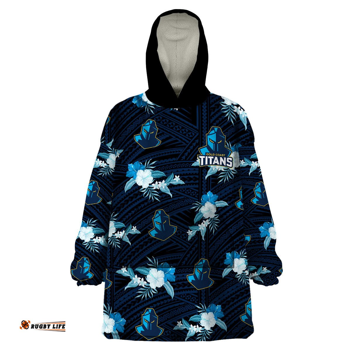 custom text and number titans rugby wearable blanket hoodie polynesian tribal mix tropical hawaiian style