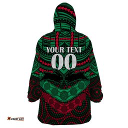 custom rabbitohs rugby wearable blanket hoodie polynesian and aboriginal special version