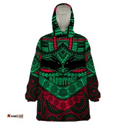 custom rabbitohs rugby wearable blanket hoodie polynesian and aboriginal special version