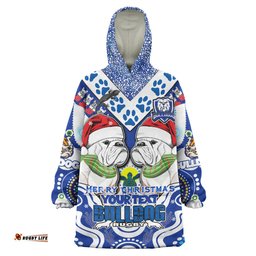 bulldogs rugby christmas snug hoodie custom merry bulldogs christmas indigenous wearable blanket hoodie
