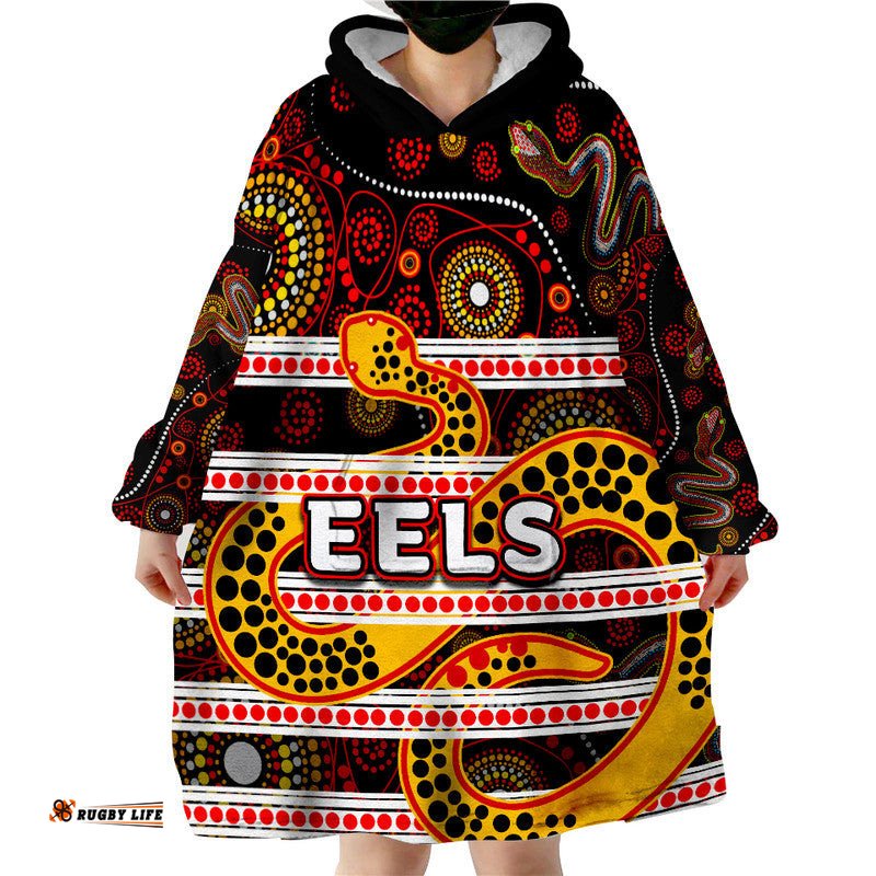 eels rugby wearable blanket hoodie aboriginal red style