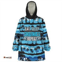 Cronulla-Sutherland Sharks Snug Hoodie - Eat Sleep Repeat With Tropical Patterns