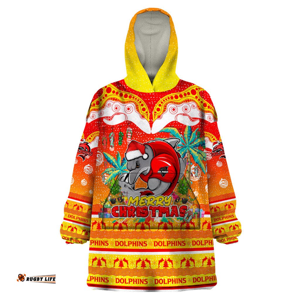 dolphins christmas wearable blanket hoodie merry xmas nrl australia rugby dt02