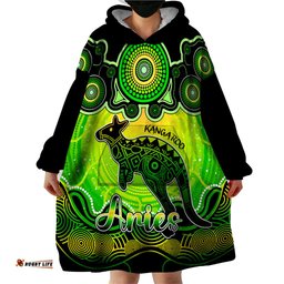 personalised australia aries kangaroo zodiac wearable blanket hoodie auz astrology aboriginal green