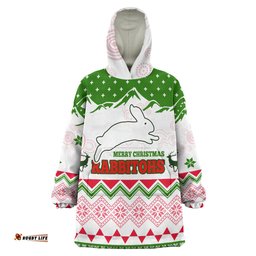 South Sydney Rabbitohs Snug Hoodie - Custom Merry Christmas South Sydney Rabbitohs Aboriginal Inspired Culture Oodie Blanket