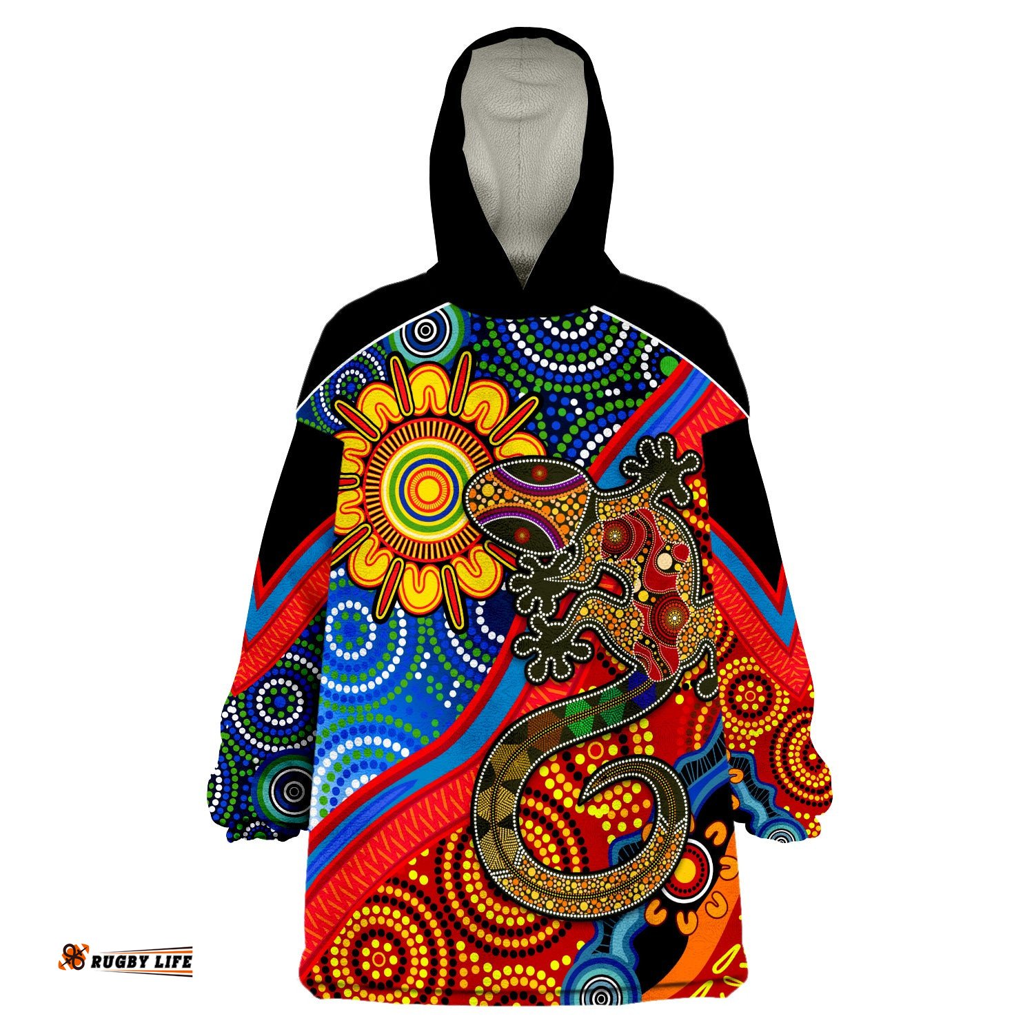custom text and number australia lizard and sun aboriginal art speical wearable blanket hoodie