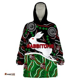 rabbitohs rugby wearable blanket hoodie indigenous