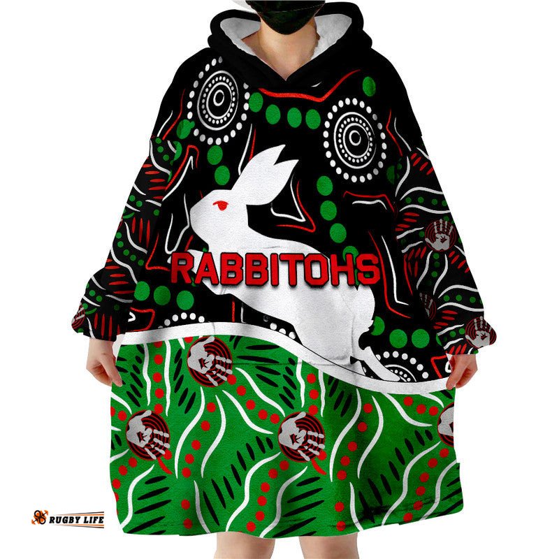 rabbitohs rugby wearable blanket hoodie indigenous