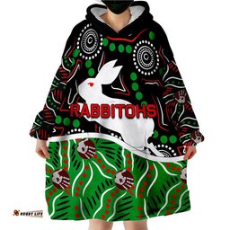 rabbitohs rugby wearable blanket hoodie indigenous