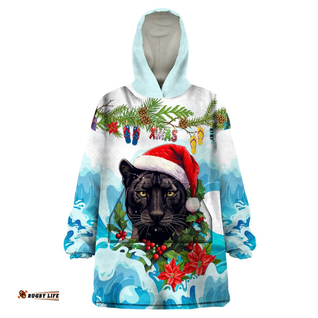personalised australia panthers christmas wearable blanket hoodie merry and bright breaking wave