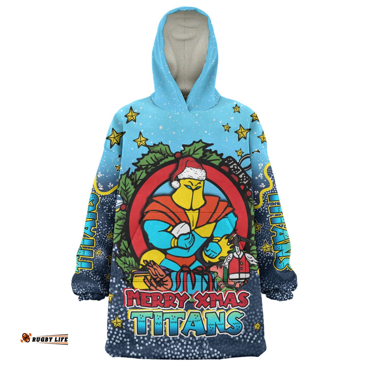 Gold Coast Titans Christmas Custom Snug Hoodie - Merry Christmas Our Beloved Team With Aboriginal Dot Art Pattern Snug Hoodie