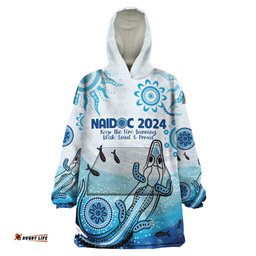personalised keep the fire burning naidoc 2024 wearable blanket hoodie aboriginal dot with crocodile