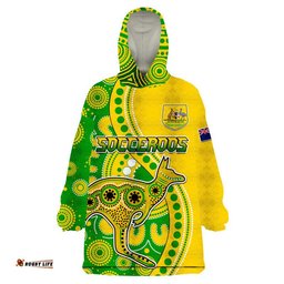 custom personalised australia kangaroo soccer world cup wearable blanket hoodie socceroos aboriginal