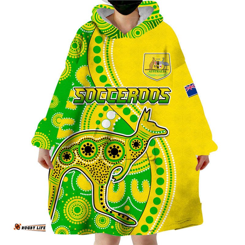 custom personalised australia kangaroo soccer world cup wearable blanket hoodie socceroos aboriginal