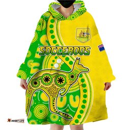 custom personalised australia kangaroo soccer world cup wearable blanket hoodie socceroos aboriginal