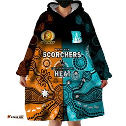 perth scorchers and brisbane heat cricket wearable blanket hoodie aboriginal art