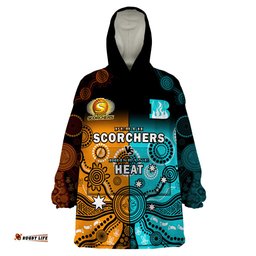 perth scorchers and brisbane heat cricket wearable blanket hoodie aboriginal art