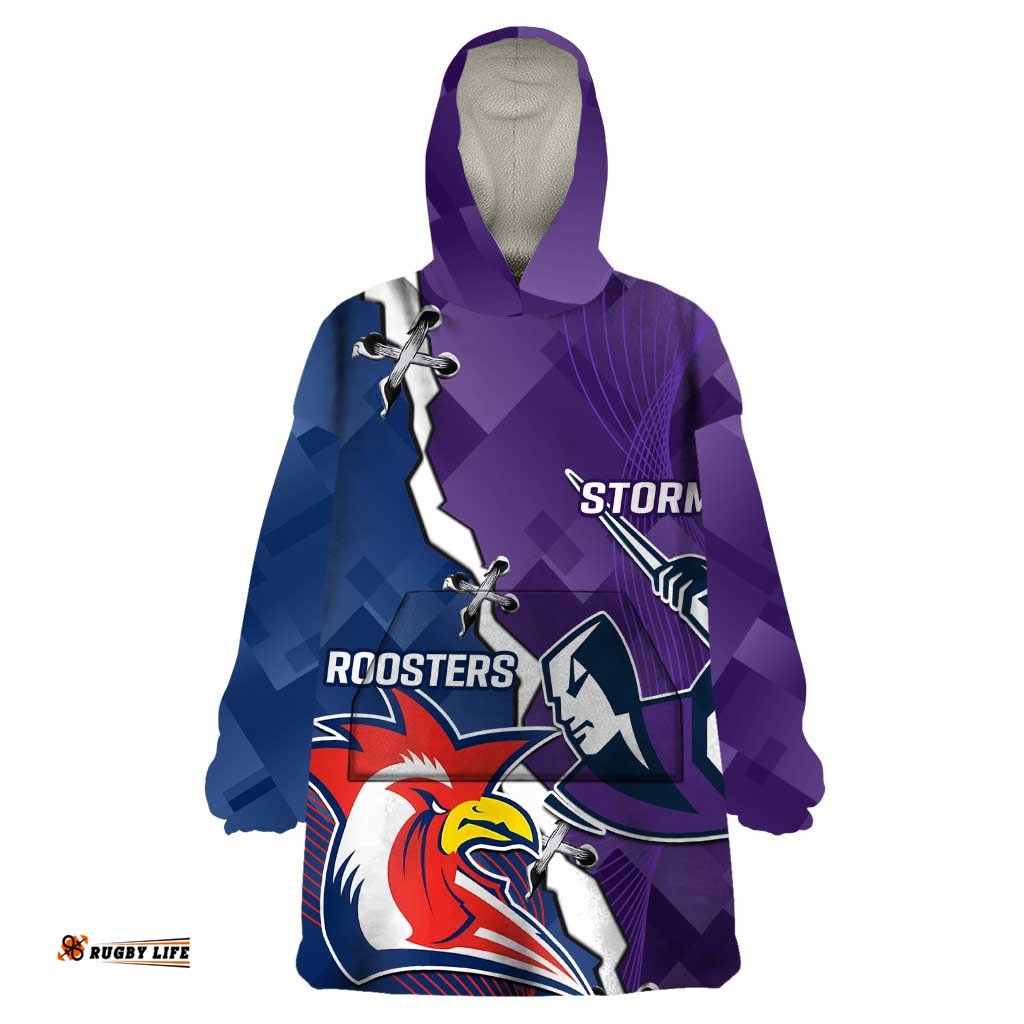 custom nrl storm and roosters rugby 2024 wearable blanket hoodie go champions dynamic version