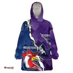 custom nrl storm and roosters rugby 2024 wearable blanket hoodie go champions dynamic version