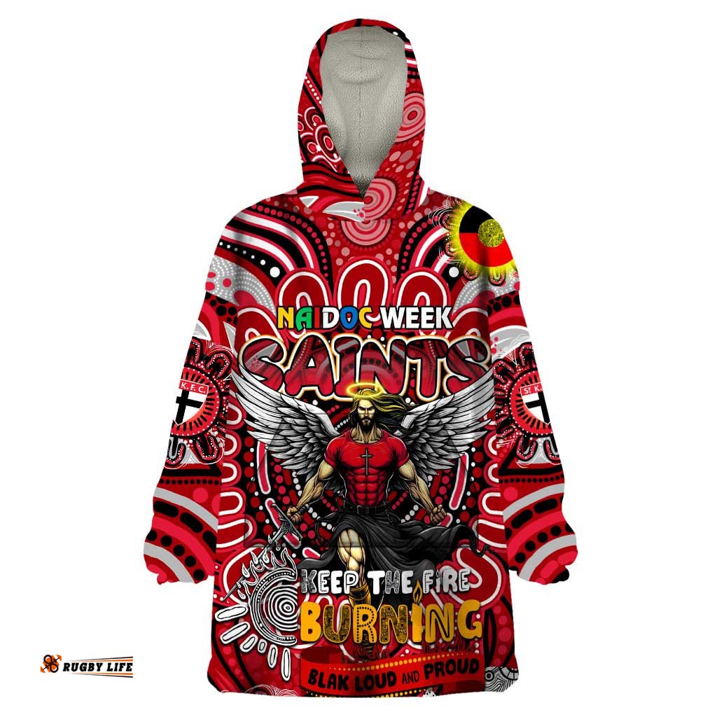 custom st kilda saints naidoc week 2024 wearable blanket hoodie mascot football dt02