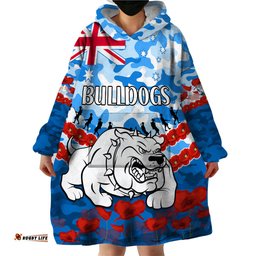 custom text and number bulldogs rugby anzac wearable blanket hoodie lest we forget