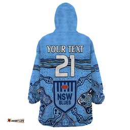 custom text and number nsw blues rugby wearable blanket hoodie new south wales aboriginal origin