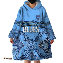 custom text and number nsw blues rugby wearable blanket hoodie new south wales aboriginal origin