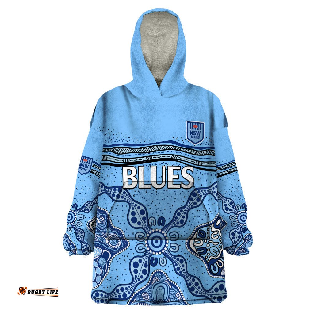 custom text and number nsw blues rugby wearable blanket hoodie new south wales aboriginal origin