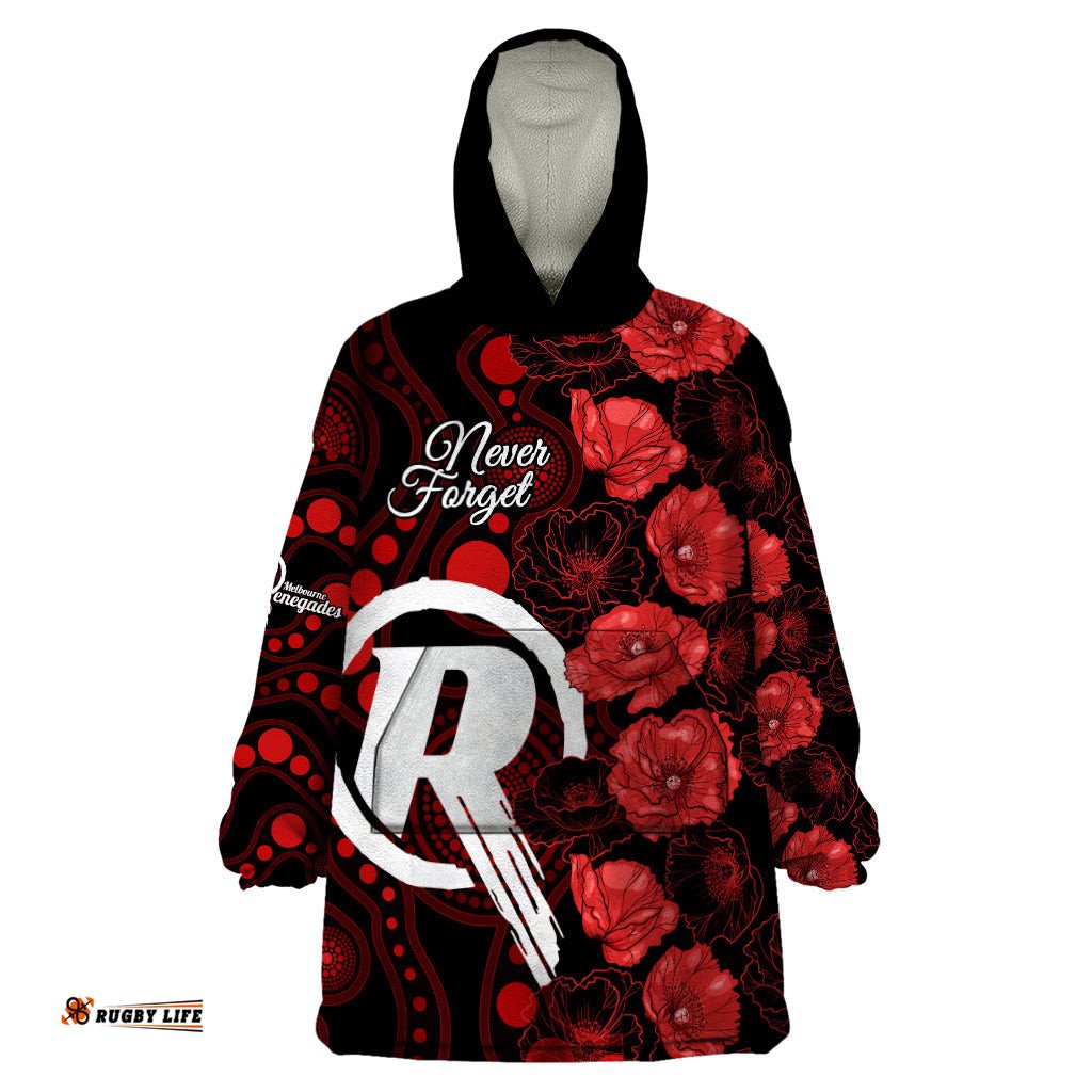 renegades cricket never forget custom wearable blanket hoodie anzac day with poppy aboriginal