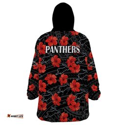 panthers rugby wearable blanket hoodie polynesian style with hibiscus