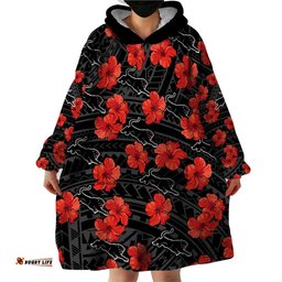 panthers rugby wearable blanket hoodie polynesian style with hibiscus