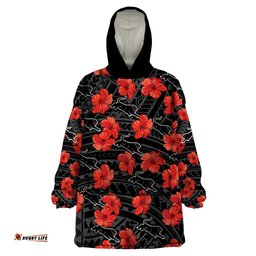 panthers rugby wearable blanket hoodie polynesian style with hibiscus