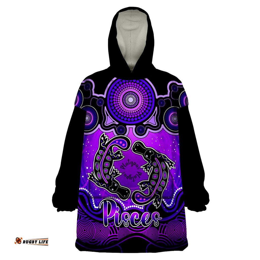 personalised australia pisces platypus zodiac wearable blanket hoodie auz astrology aboriginal purple