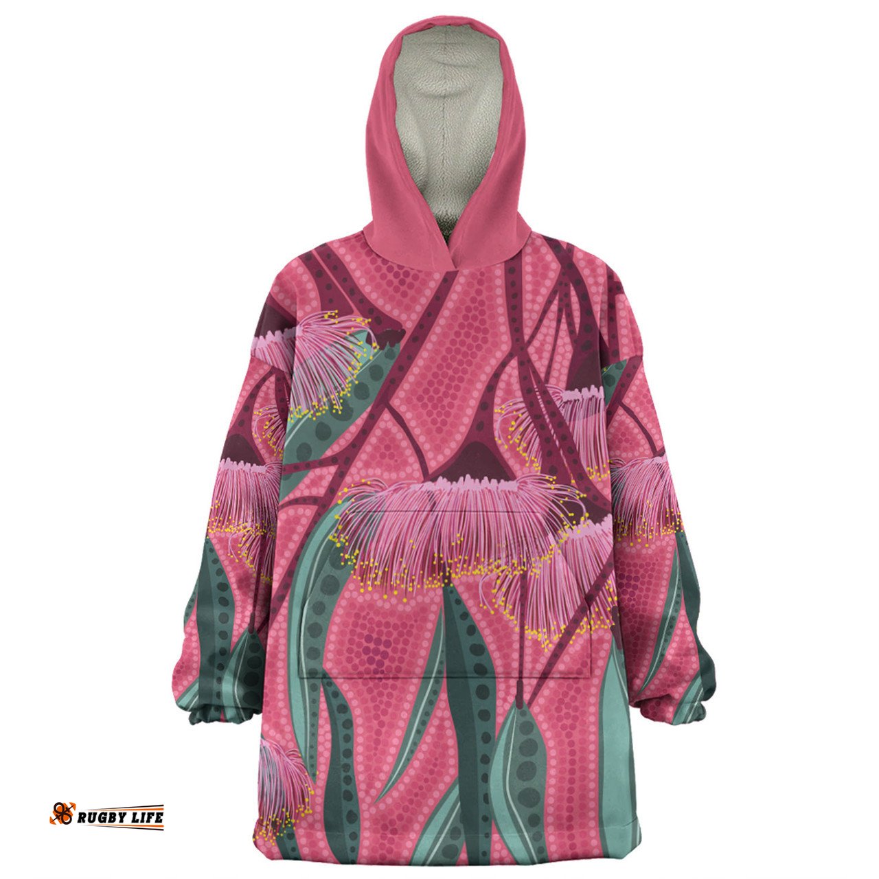 Australia Flowers Aboriginal Snug Hoodie - Aboriginal Dot Art Of Australian Native Eucalyptus Tree Branch Snug Hoodie
