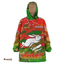 rabbitohs rugby snug hoodie custom 100 south rabbitohs premiership rugby with aboriginal culture player and number oodie blanket