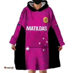 custom australia soccer wearable blanket hoodie matildas go champions pink