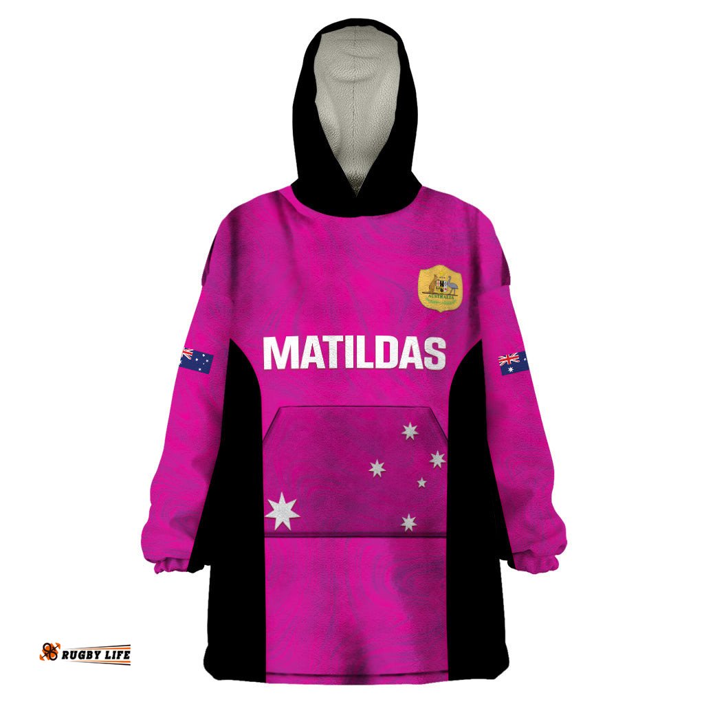 custom australia soccer wearable blanket hoodie matildas go champions pink