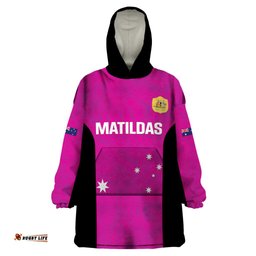 custom australia soccer wearable blanket hoodie matildas go champions pink