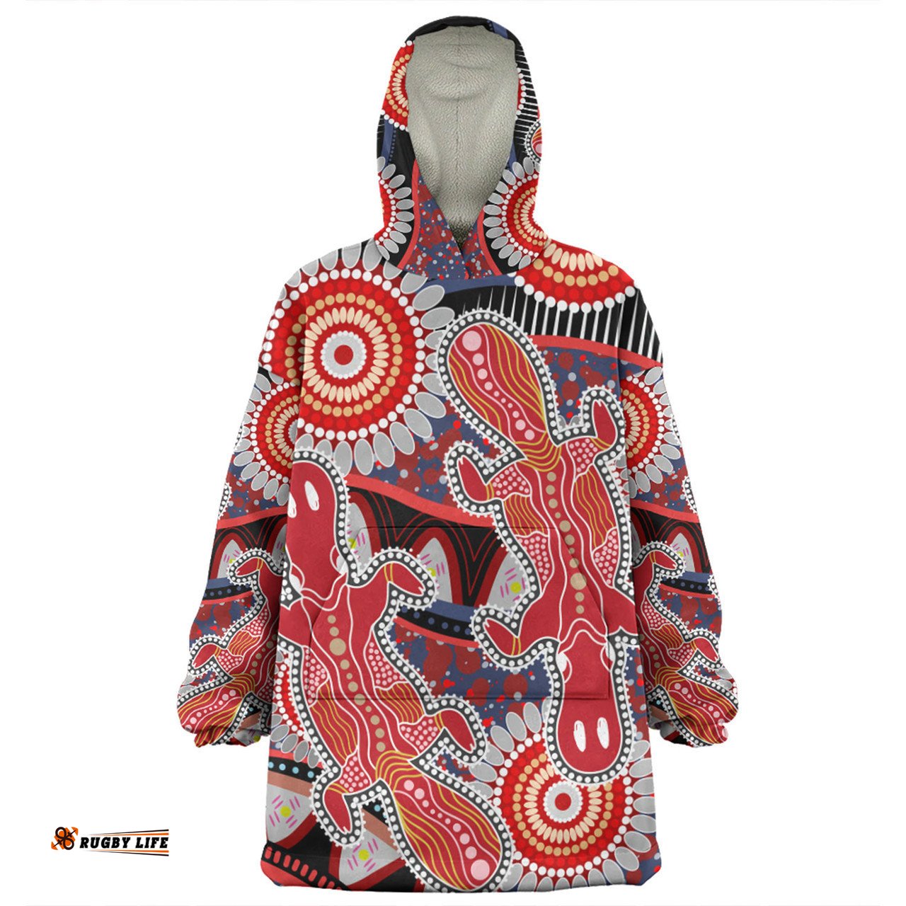 Australia Platypus Aboriginal Snug Hoodie - Red Platypus With Aboriginal Art Dot Painting Patterns Inspired Snug Hoodie
