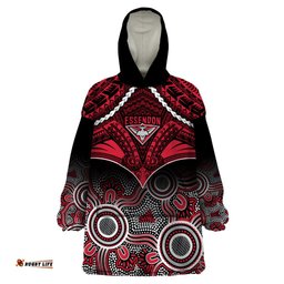essendon football wearable blanket hoodie bombers aboriginal mix polynesian pattern