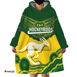 custom australia hockeyroos wearable blanket hoodie aussie kangaroo indigenous art