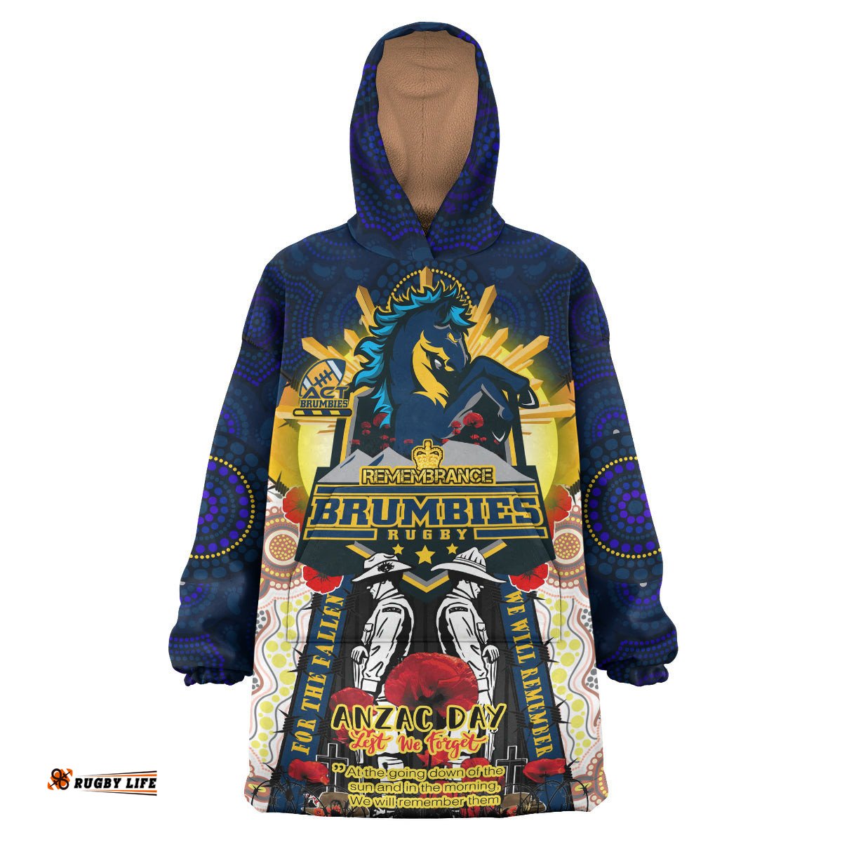 brumbies rugby custom snug hoodie remembrance canberra act brumbies with indigenous patterns and poppy flowers oodie blanket