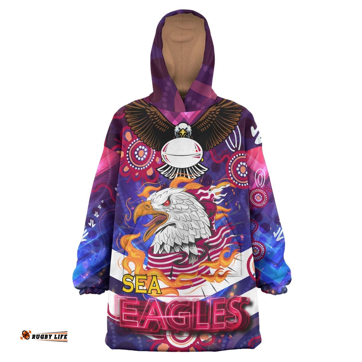 sea eagles rugby snug hoodie custom sea eagles champions with aboriginal abstract dot painting player and number oodie blanket