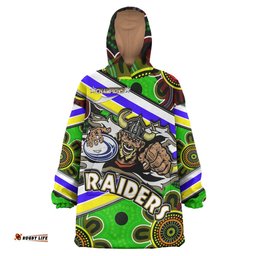 raiders rugby snug hoodie custom raiders with rugby ball aboriginal art personalised player and number oodie blanket