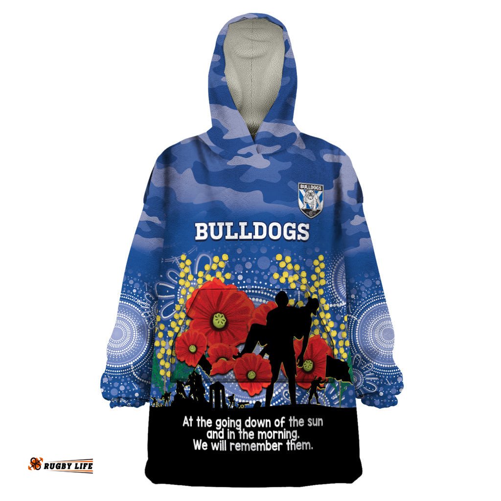 custom bulldogs football anzac wearable blanket hoodie gallipoli camouflage with poppies