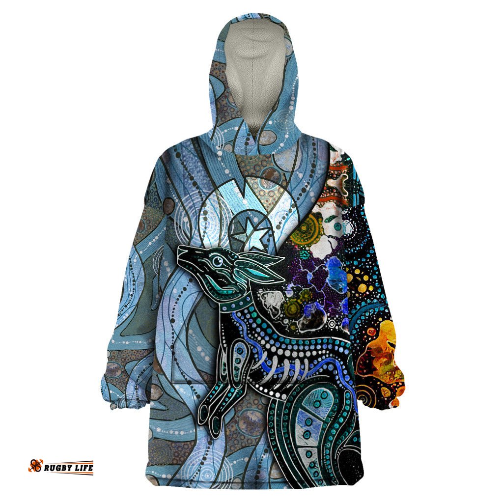 kangaroo aboriginal pattern dot art wearable blanket hoodie ts04