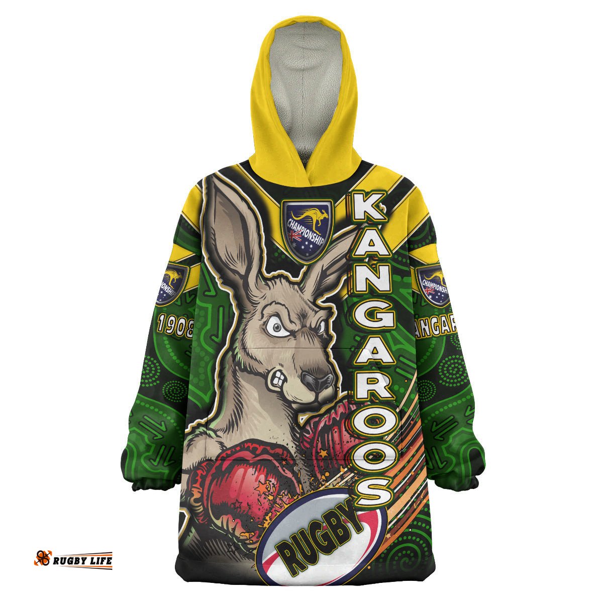 kangaroos rugby snug hoodie custom kangaroo rugby league sport style aboriginal culture personalised player and number oodie blanket