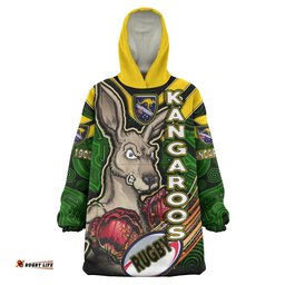 kangaroos rugby snug hoodie custom kangaroo rugby league sport style aboriginal culture personalised player and number oodie blanket
